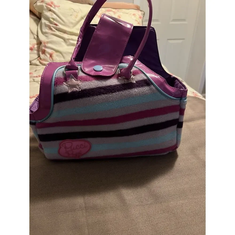 Pucci Pups Dog Cat Purple Blue Teal Lavender Striped Print Toy Pet Carrier